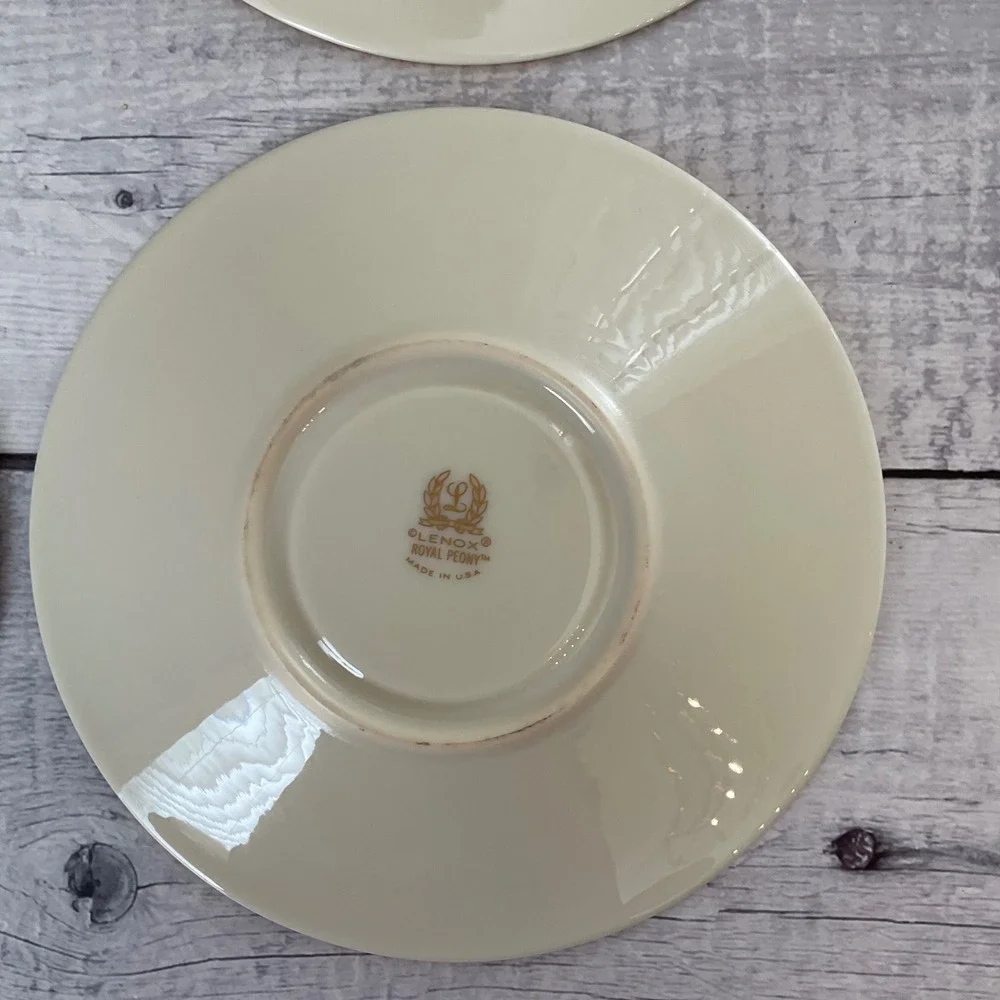 Lenox Royal Peony Saucers Set of 4 Ivory Navy Pink Floral Gold Trim Made in USA